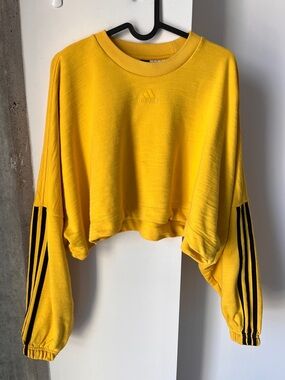 Adidas Yellow Cropped Sweatshirt with Black Stripe Sleeves Size M